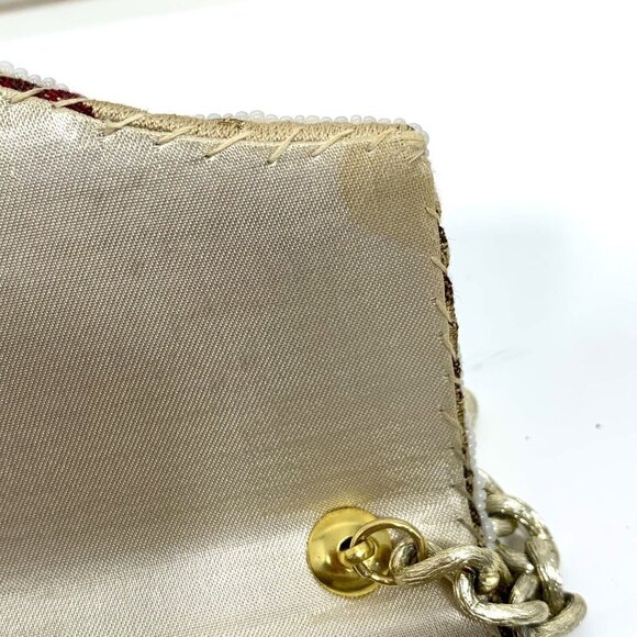 Stunning Embellished White Seed Beaded Tapestry Shoulder Handbag Chain Strap VTG - Picture 7 of 14